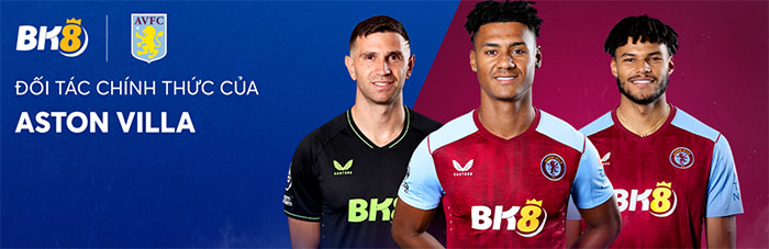 Bk8 tài trợ Aston Villa FC mùa giải 2023/2024.